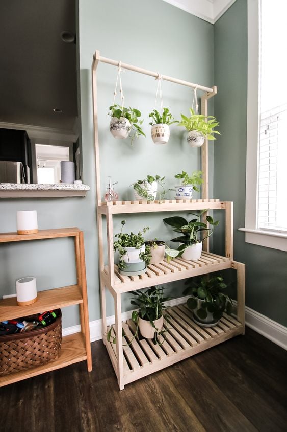 plant shelf with hanging rod
