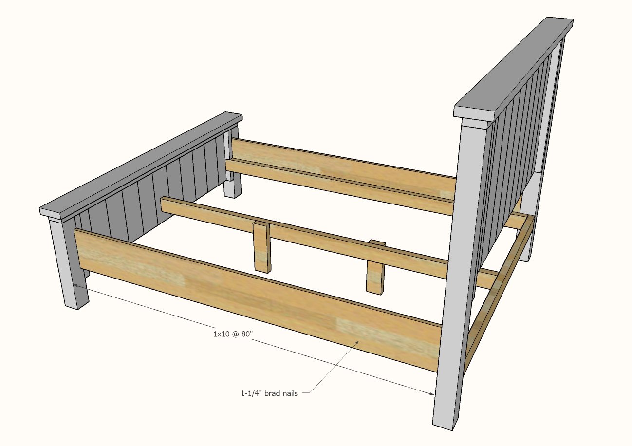diagram showing the siderails attaching to the bed frame