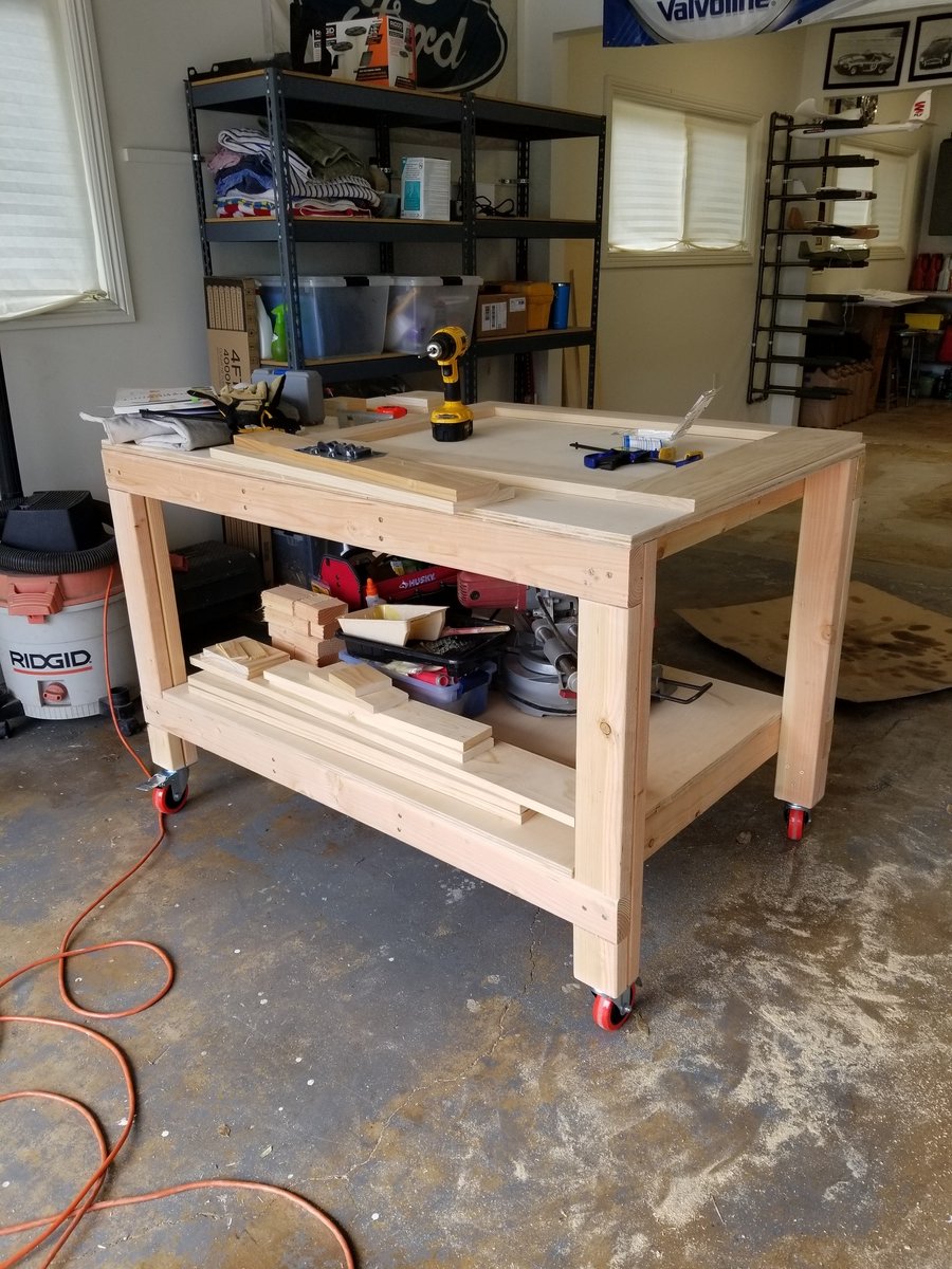 Ana White Workbench modified with casters DIY Projects