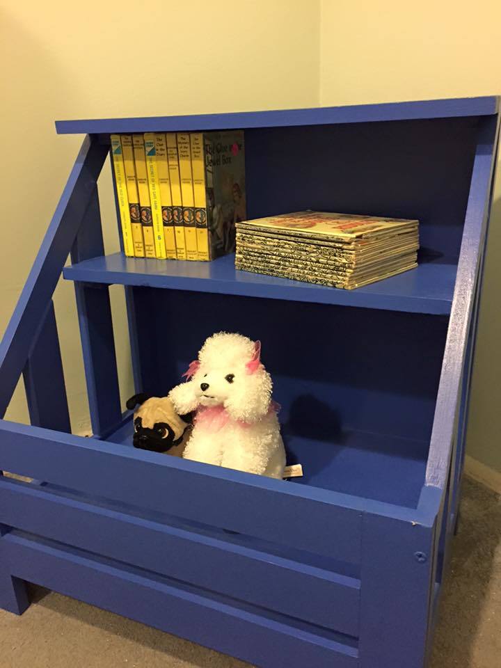 toy bin and book shelf nightstand 