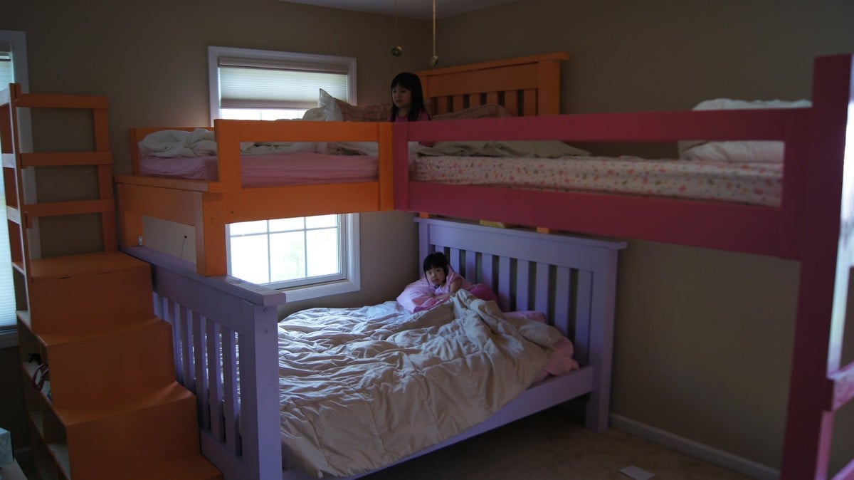 ana white simple bunk bed with a triple twist and cubby