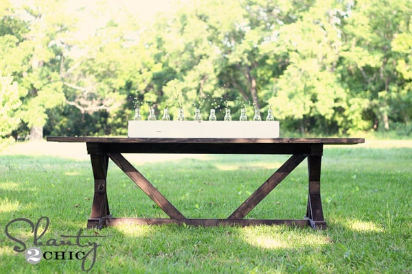 side view of farmhouse table with cross bracing