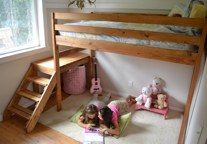 Ana White | Build a Camp Loft Bed with Stair, Junior Height | Free and 