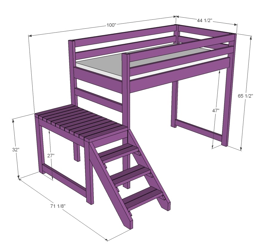  White  Build a Camp Loft Bed with Stair, Junior Height  Free and