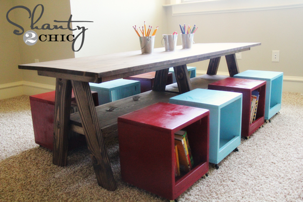 kids play table plans with storage shelf