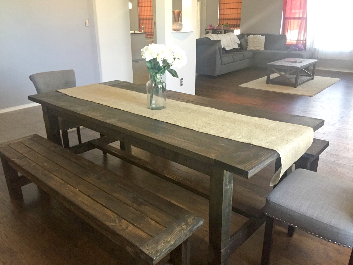 Farmhouse Dining Room Table With Benches