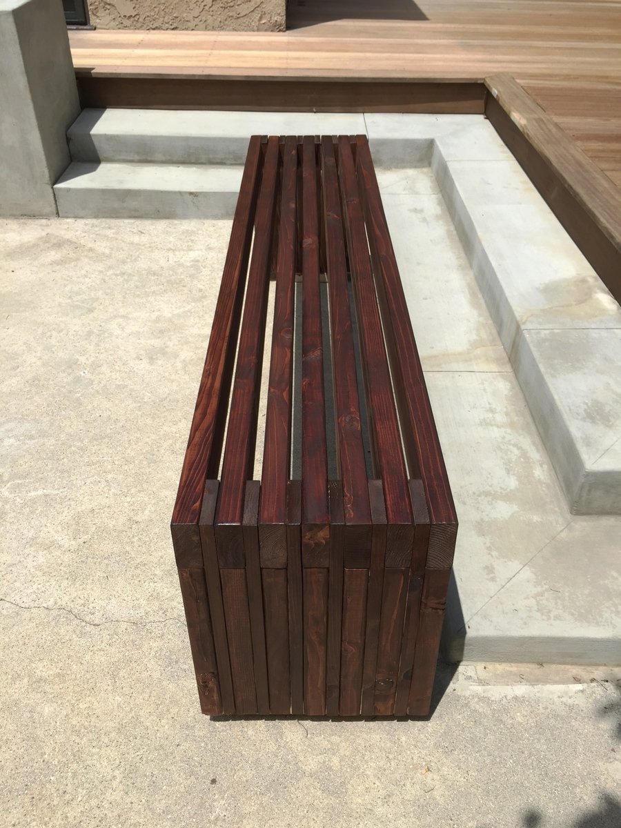Modern Slat Top Outdoor Wood Bench [1]