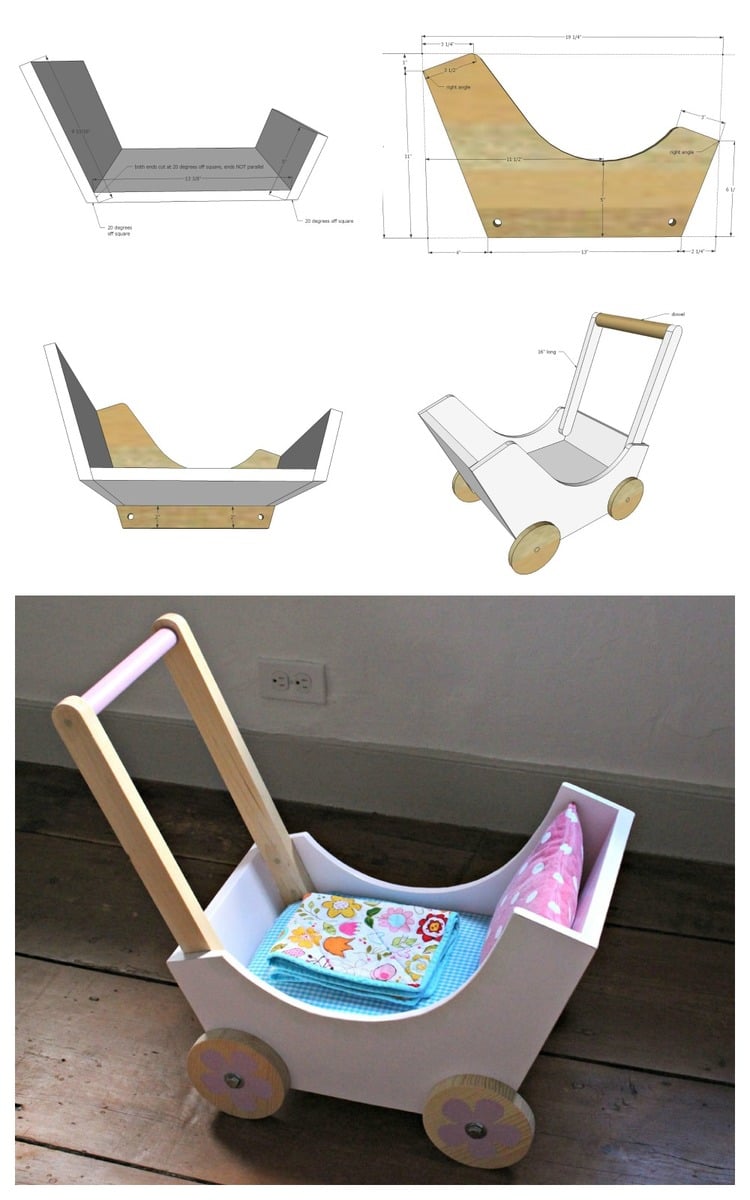 wooden toy pushchair
