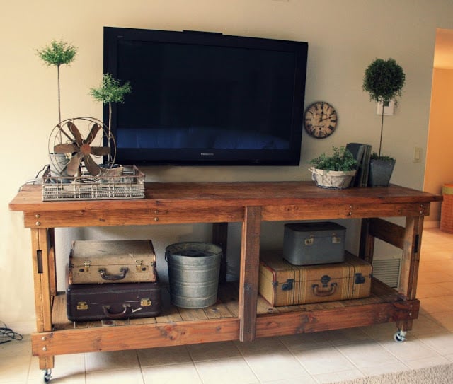Angle view of industrial console table