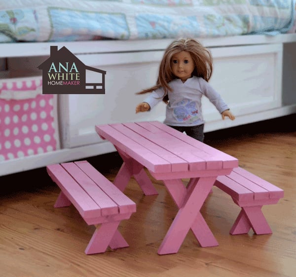 Ana White | Build a Doll X Picnic Table and Bench Set | Free and Easy 