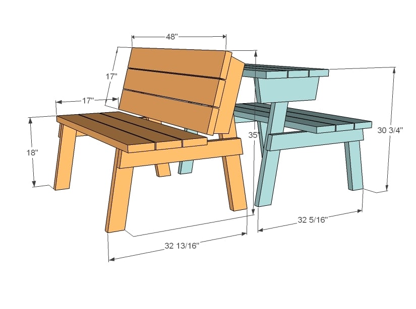 Ana White | Build a Picnic Table that Converts to Benches | Free ...