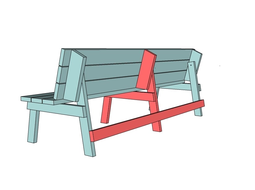 To convert the benches to picnic tables, simply remove the pins and rotate the backrest to a tabletop, and reinsert the pins in the correct holes.