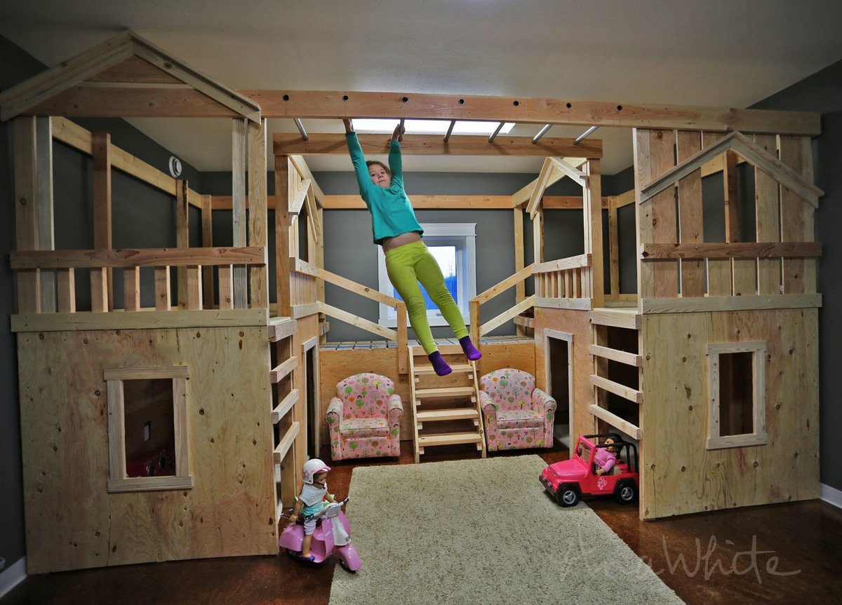 Ana White DIY Basement Indoor Playground with Monkey 