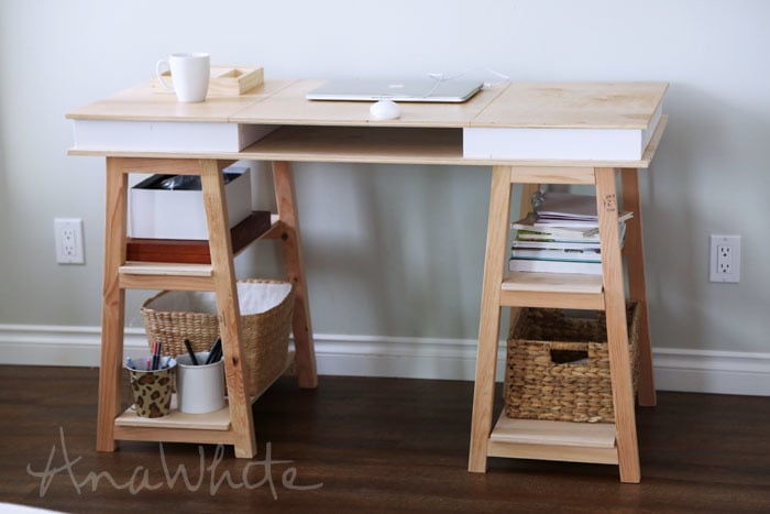 Build your own sawhorse storage leg desk - free plans from ANA-WHITE 