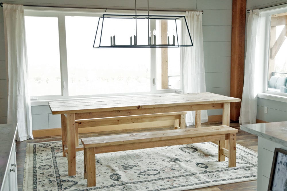 farmhouse table and benches