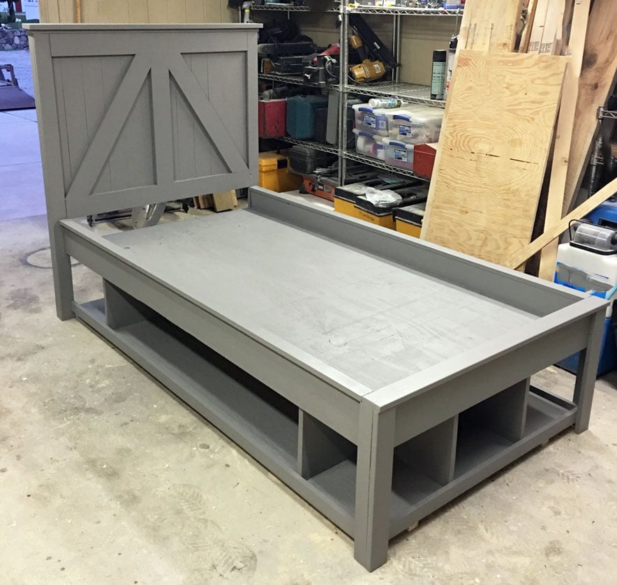 rustic farmhouse storage bed grey paint