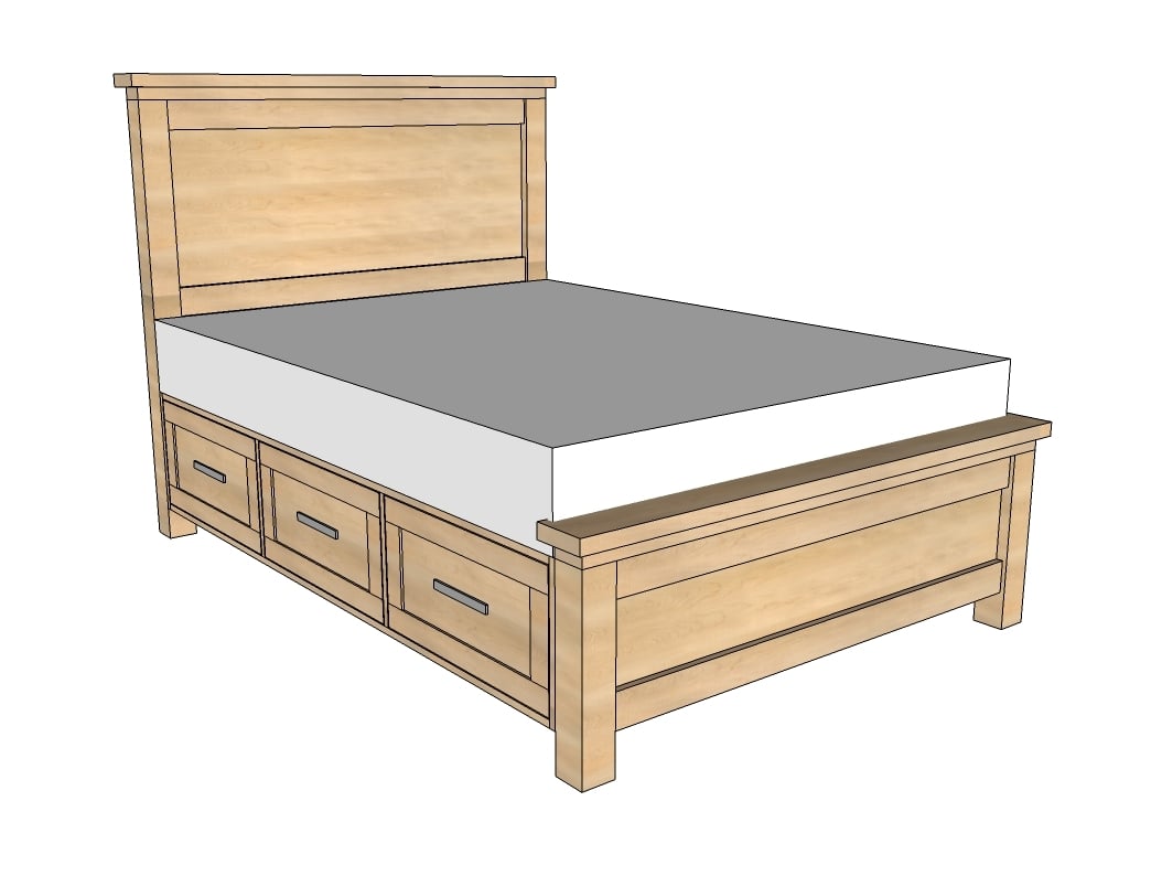 Farmhouse Bed plans for a small space! This bed packs lots of storage 
