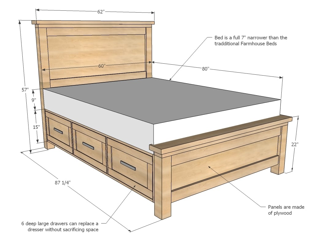 farmhouse storage bed dimensions queen