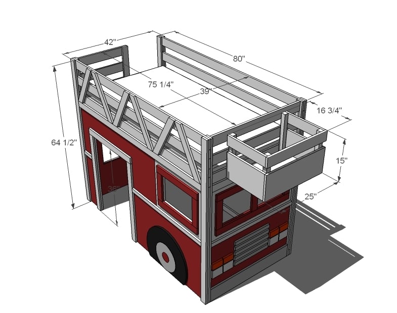 Fire Truck Loft Bed Dimensions