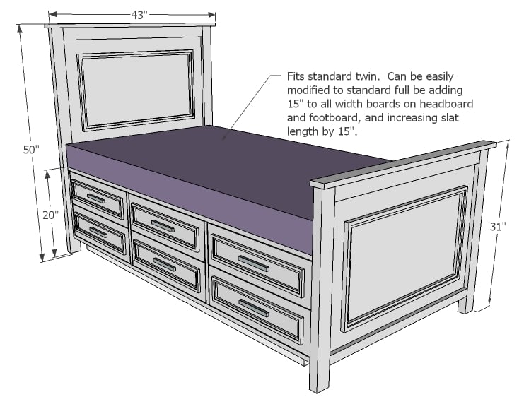 Woodworking Plans Twin Bed Frame With Drawers Plans PDF Plans