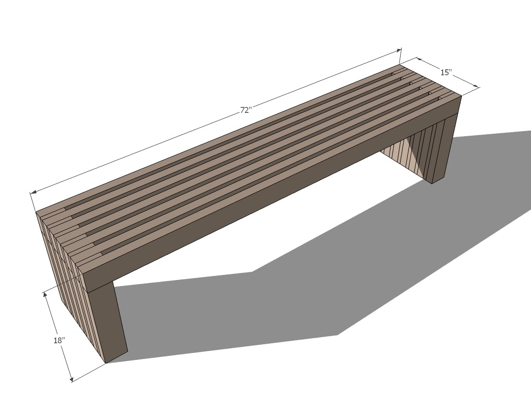 slat top bench dimensions diagram