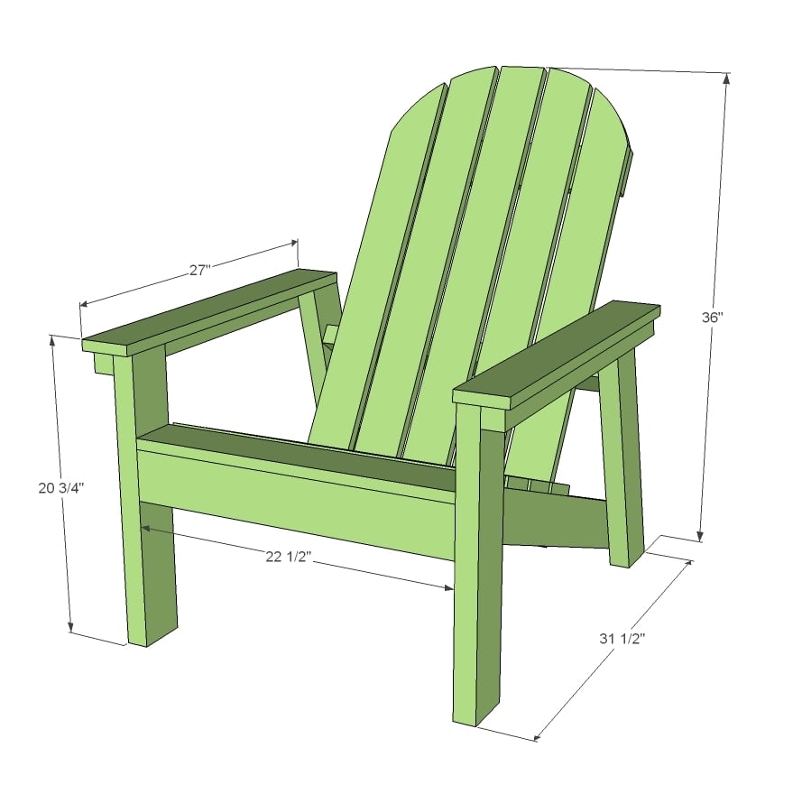 dimensions diagram of Adirondack chair
