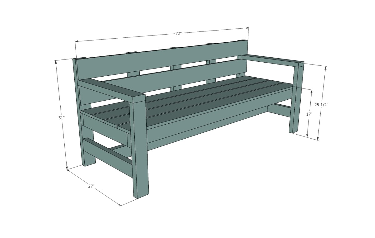 modern park bench dimensions