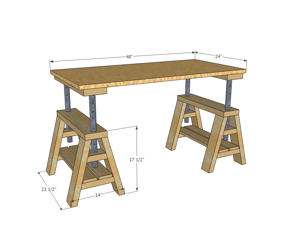 Ana White | Build a Modern Indsutrial Adjustable Sawhorse Desk to ...