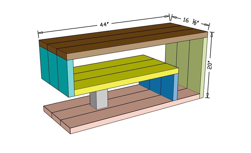 Dimensional diagram of a shoe rack bench