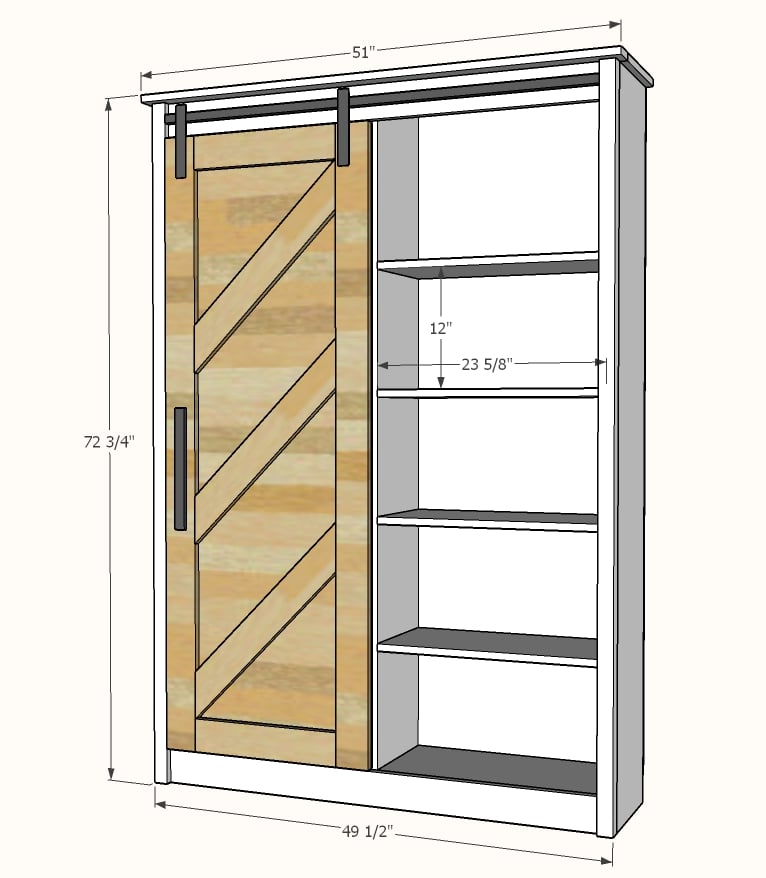 barn door bookcase dimensions