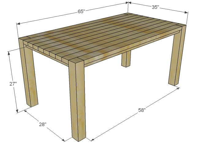 dimensions of table as shown