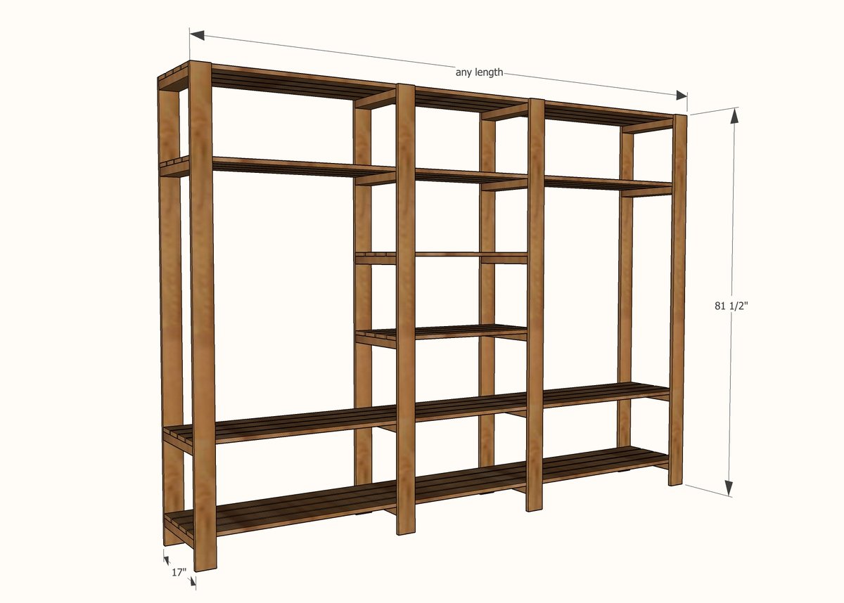 wood closet shelving dimensions 