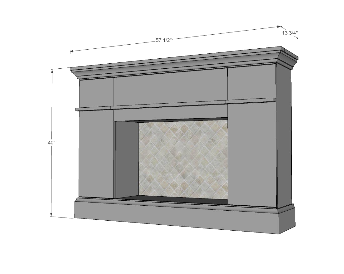 Faux Fireplace dimensions diagram