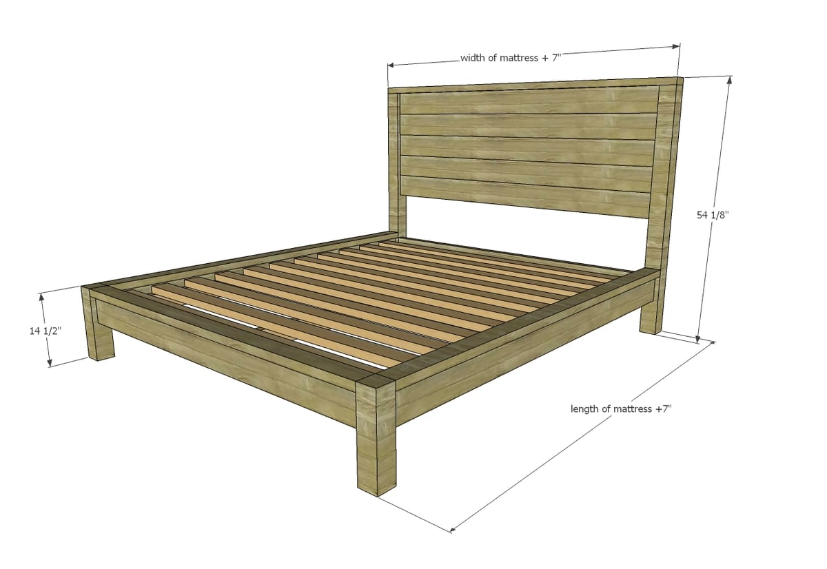 diagram of modern farmhouse bed plans showing dimensions