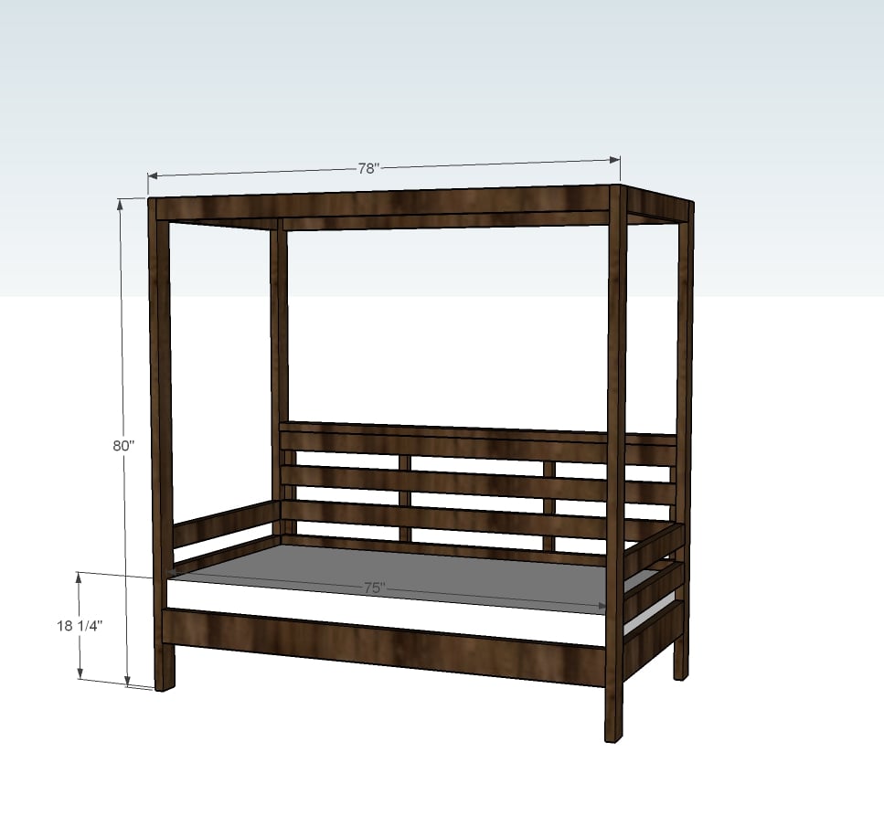 outdoor daybed dimensions diagram with canopy