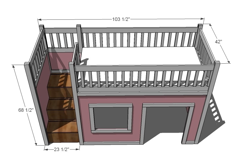 Playhouse Loft Bed with Stairs