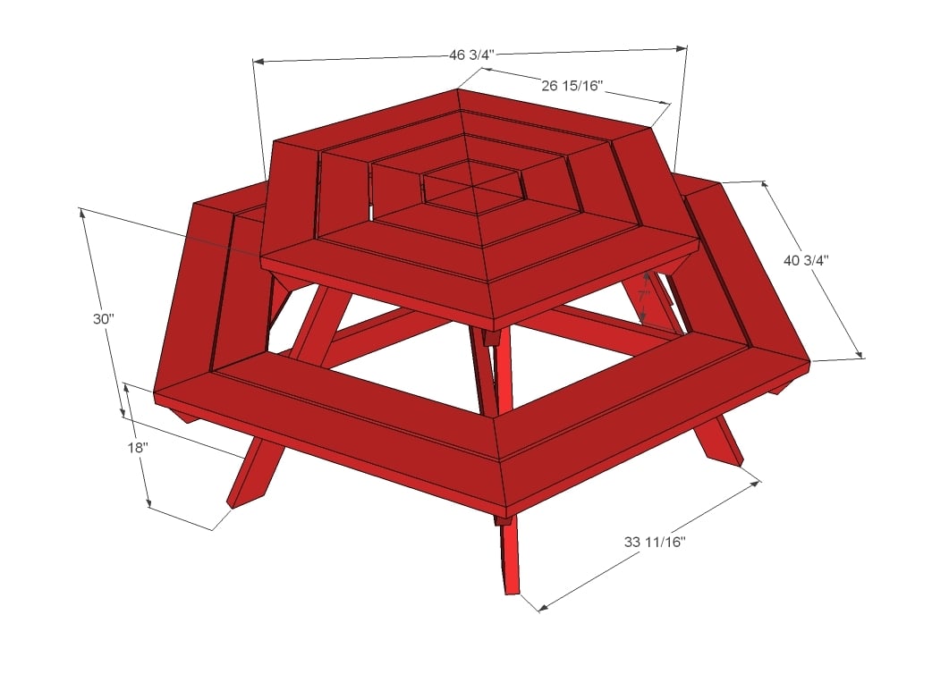 Plan table picnic hexagonale – Table de lit a roulettes