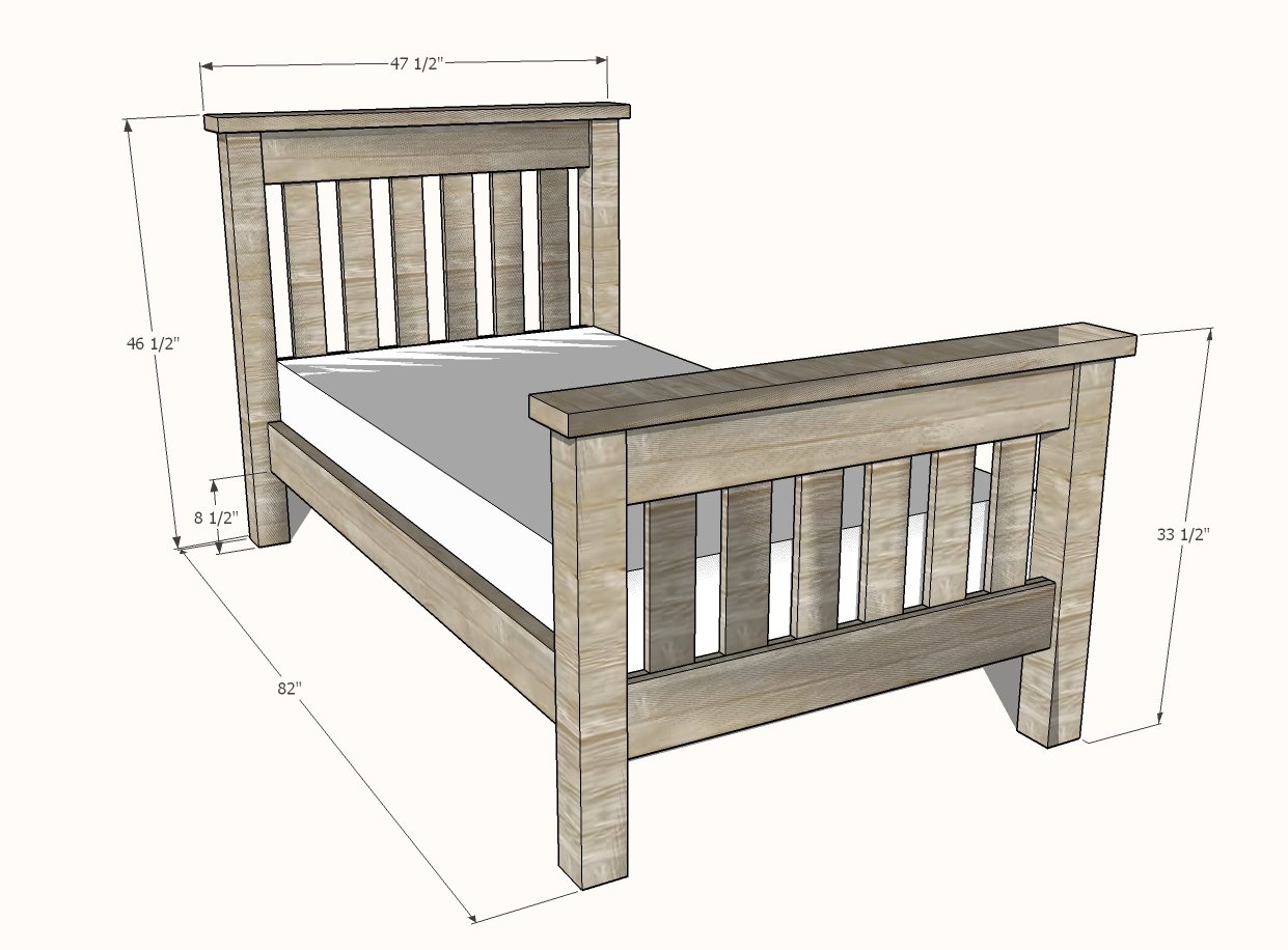 Simple bed woodworking project plan dimensions