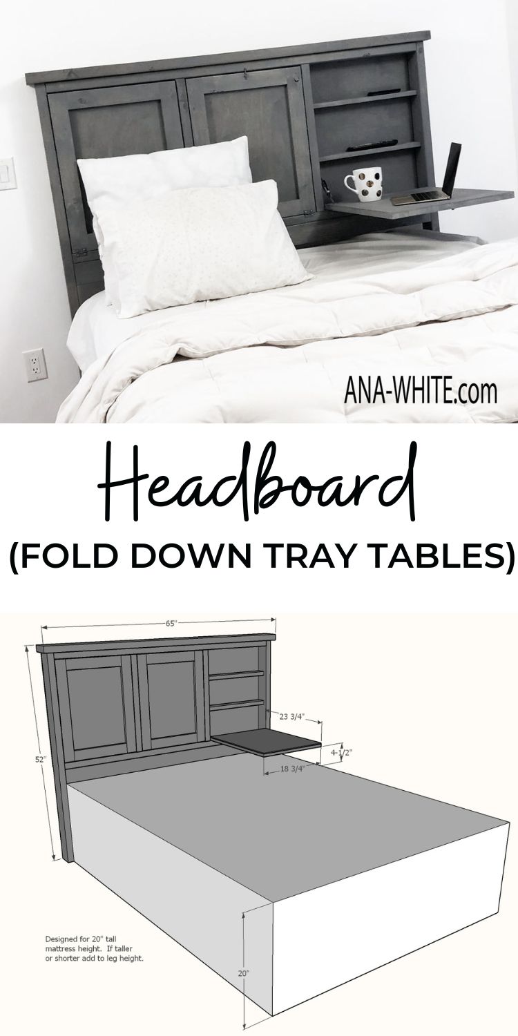 Headboard with Fold Down Tray Tables