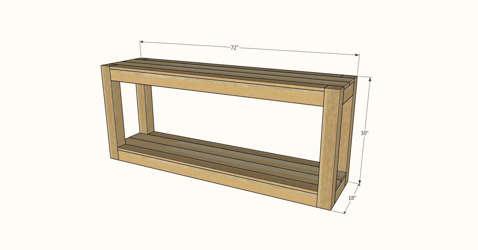 parsons table console size with shelf