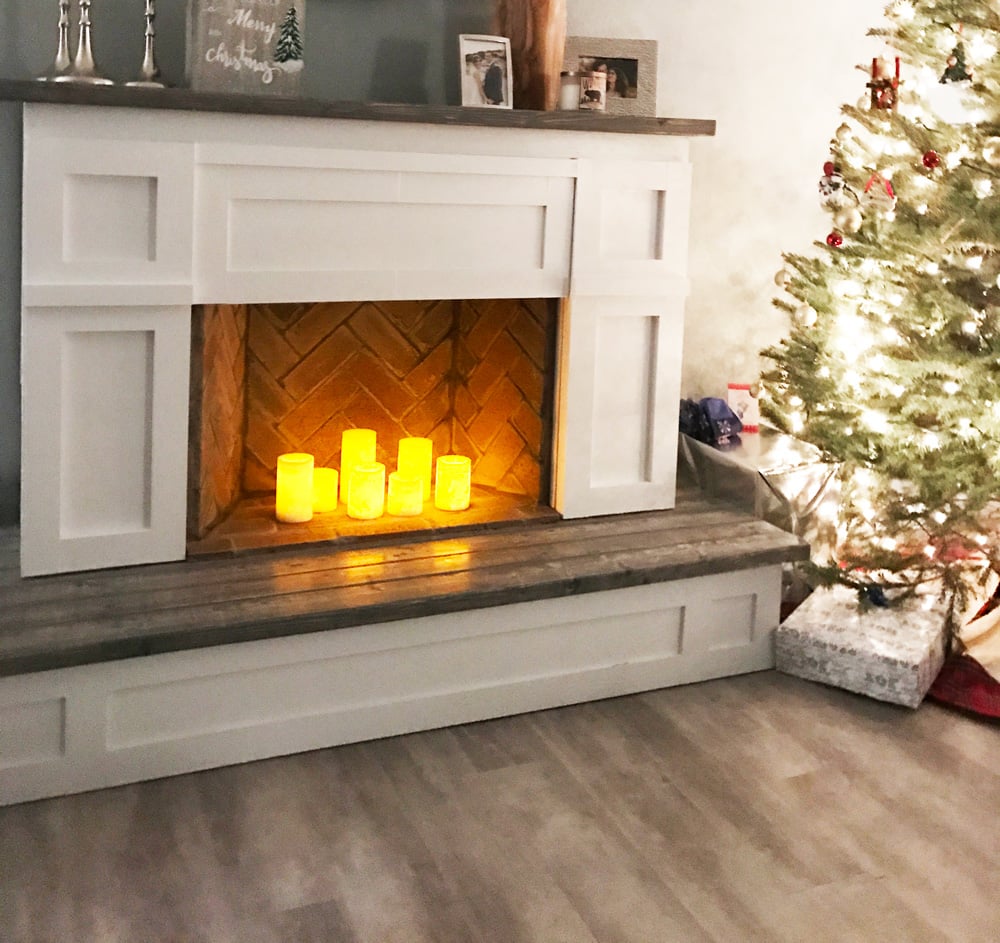 faux fireplace with hearth