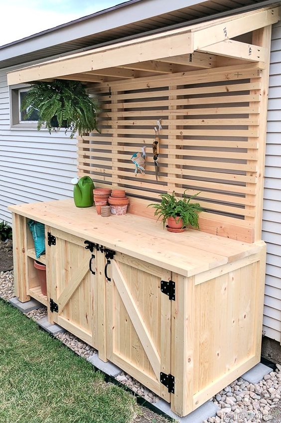 potting bench with garbage