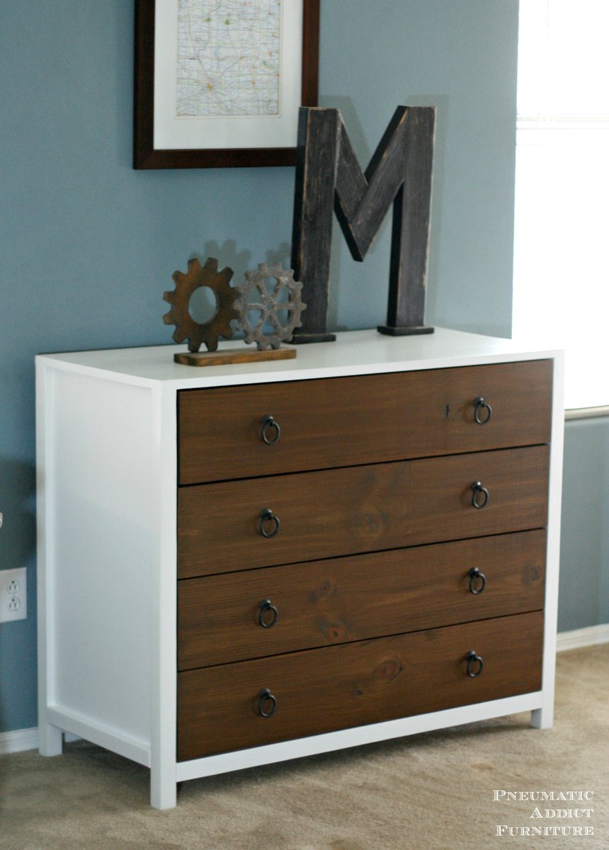 Modern White Dresser With Wood Drawers