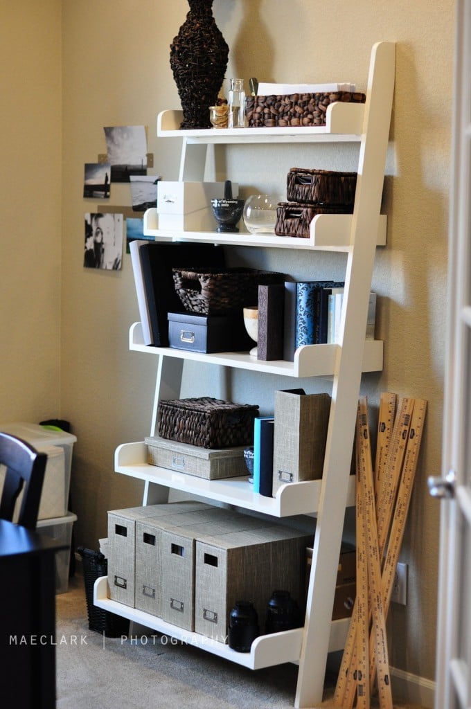 Large leaning shelves. Featuring five shelves, ranging in size from 