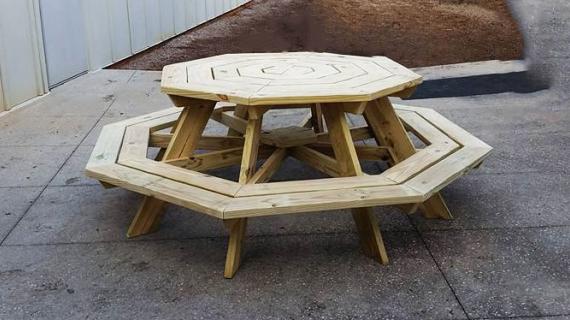 natural wood octagon picnic table