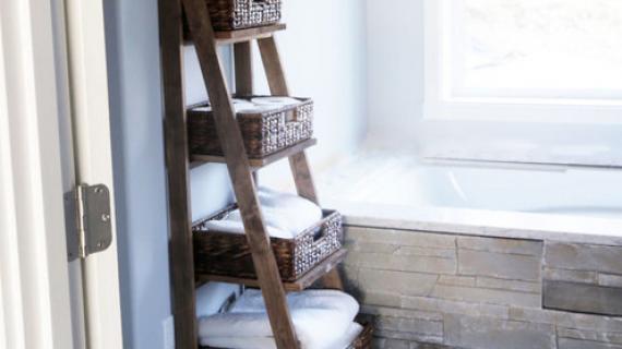 wooden ladder shelf