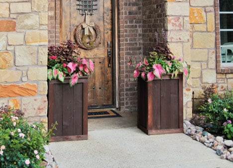 cedar frame and panel planters at front door
