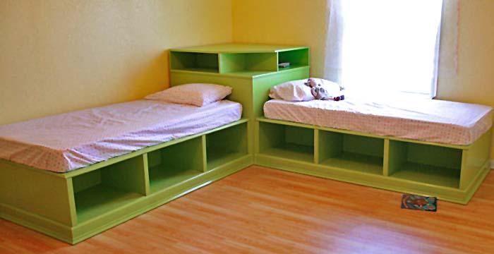 DIY Corner Twin Beds with Storage