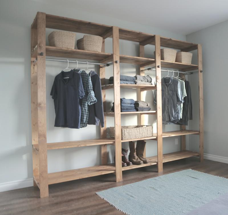Freestanding wood closet shelves 