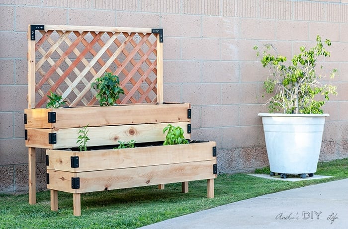 tiered planter box planter with trellis off the ground garden bed